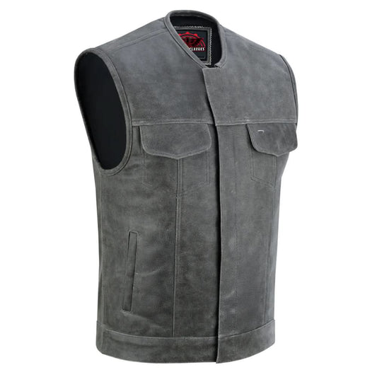 Men's Club Style in Distressed Gray Cowhide Leather