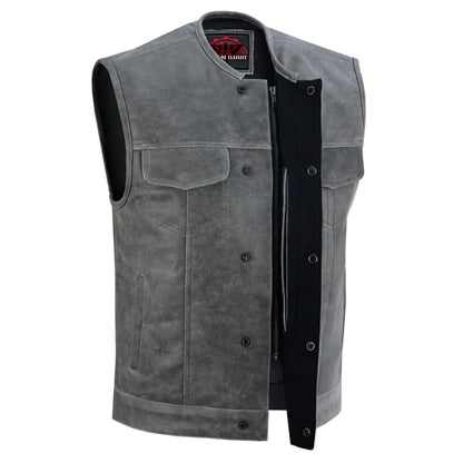 Men's Club Style in Distressed Gray Cowhide Leather