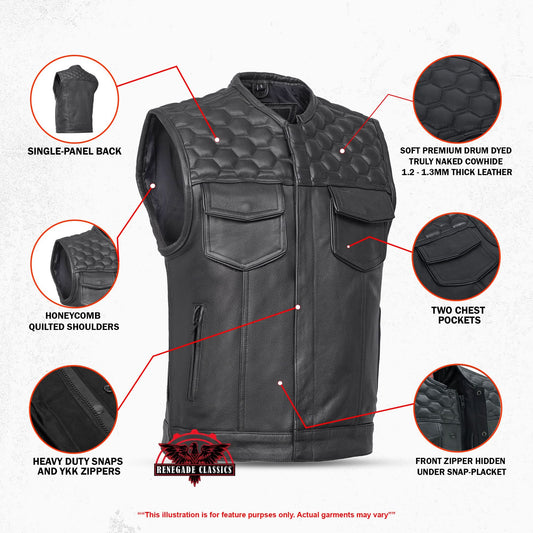 Men's "Black Horse" Club Style Leather Motorcycle Vest