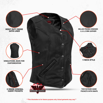 Women's Stylish Leather Vest with Longer Body- Plain Sides