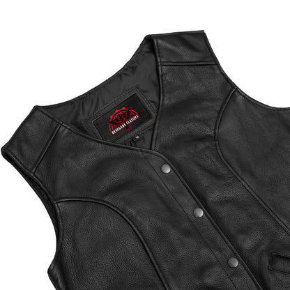 Women's Stylish Leather Vest with Longer Body- Plain Sides