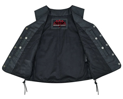 Women's Black Leather Light Weight Open Neck Vest