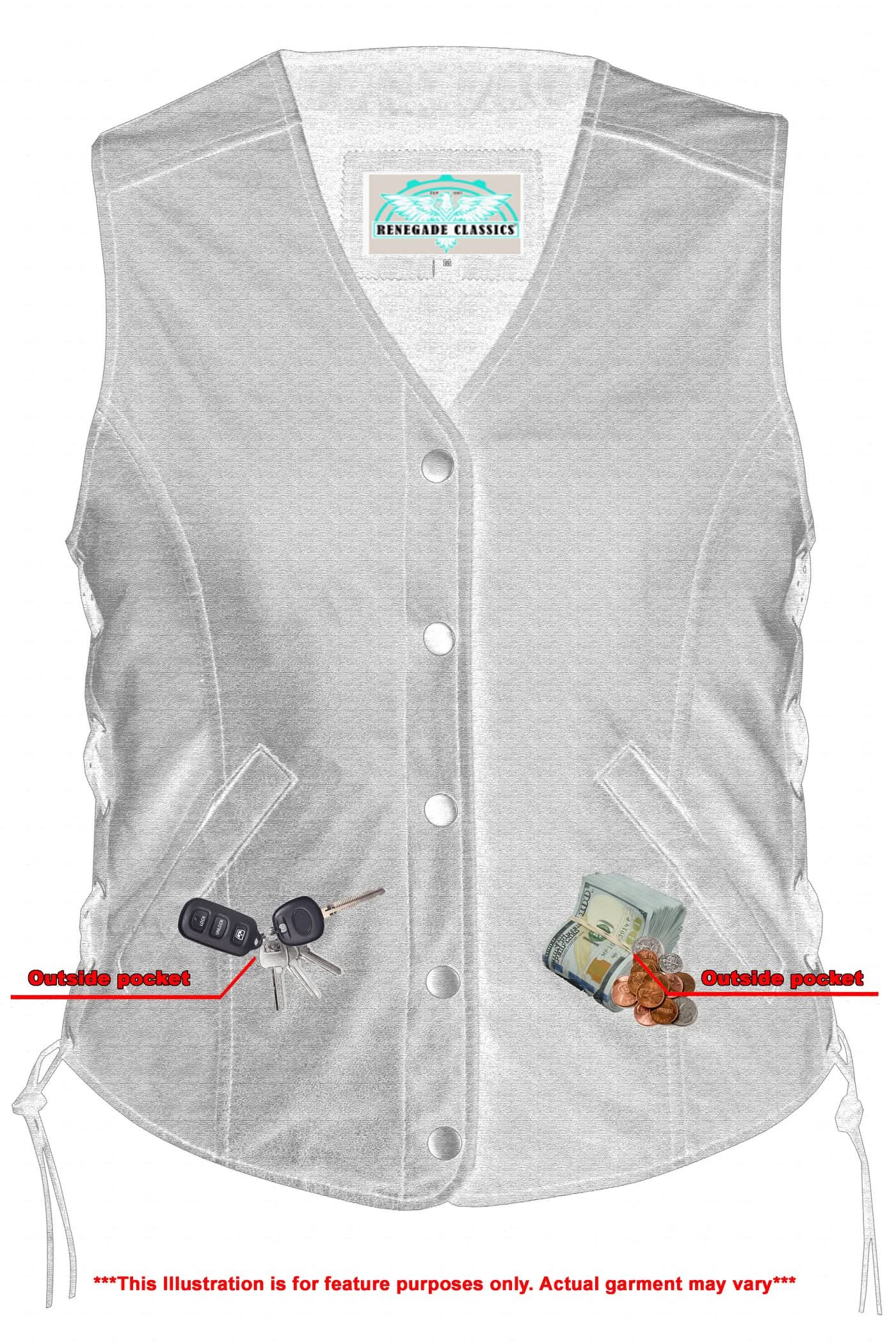 Women's Black Leather Light Weight Open Neck Vest