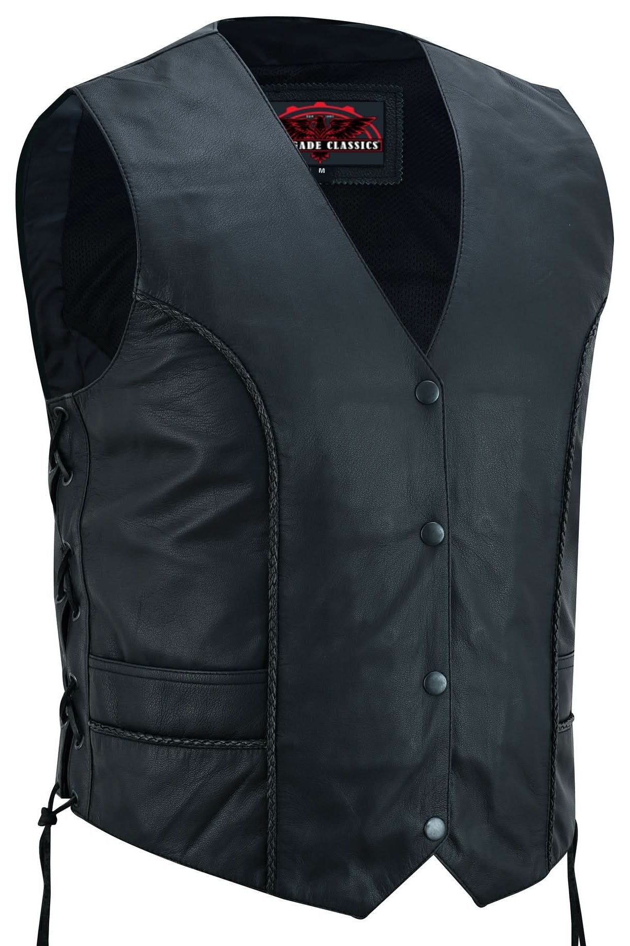 Women's Ultra-Thin Black Goat Leather Braided Vest