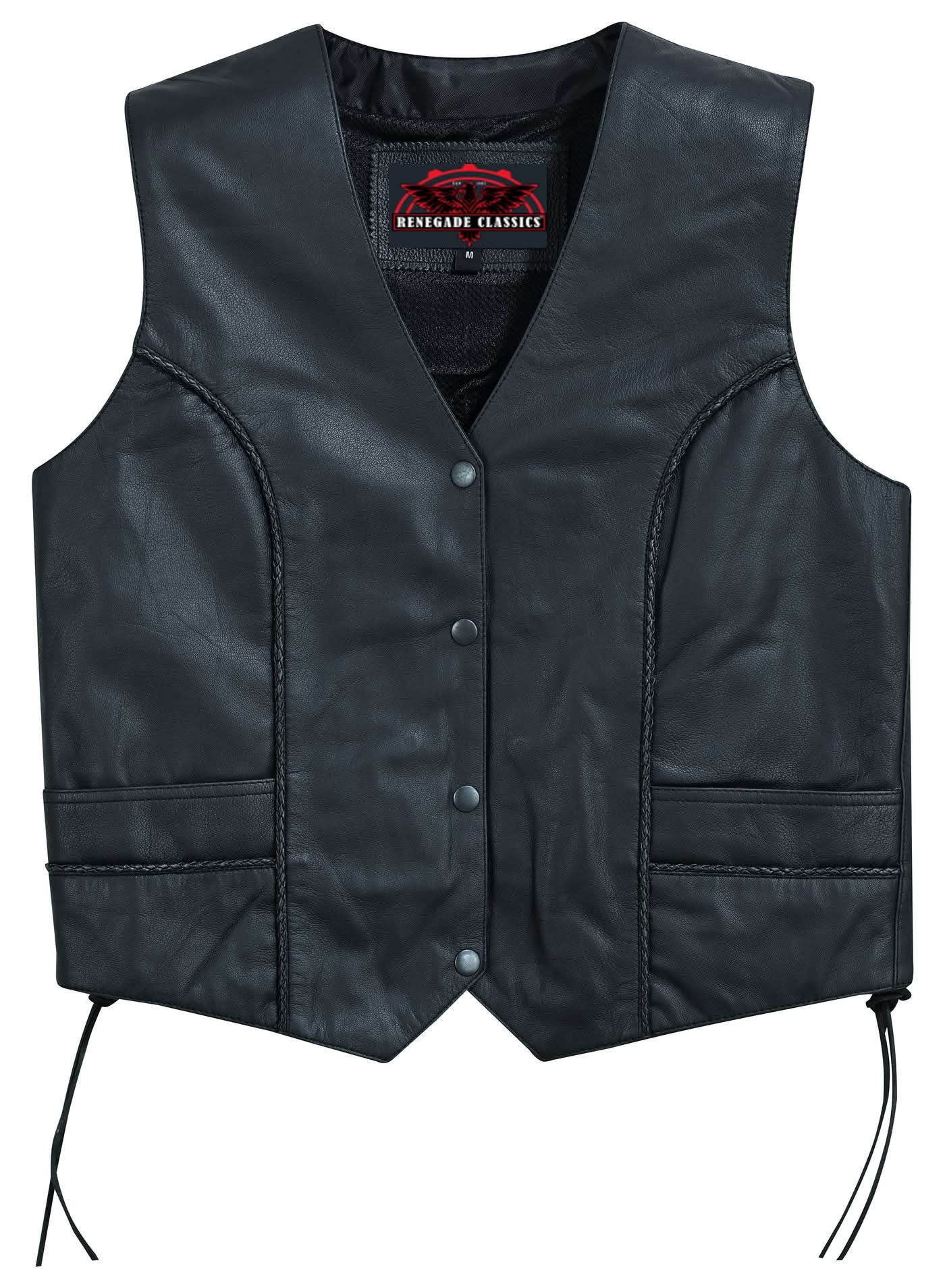 Women's Ultra-Thin Black Goat Leather Braided Vest