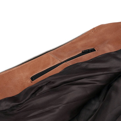 Women's Brown Leather Zippered Vest with Lacing Details