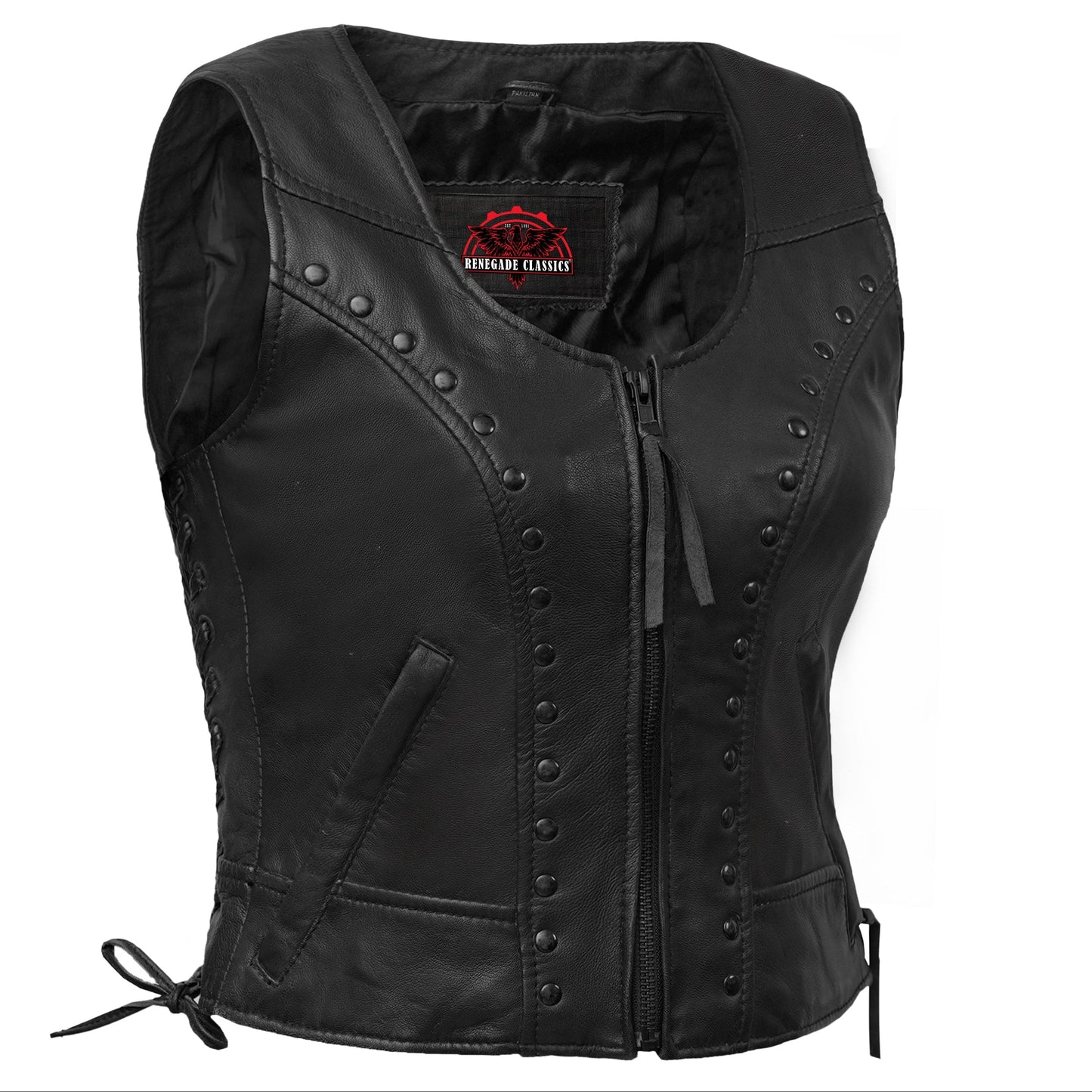Women's Lightweight Naked Lambskin Vest with Rivets Detailing