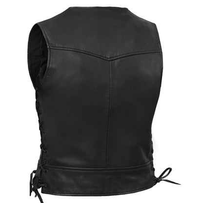 Women's Lightweight Naked Lambskin Vest with Rivets Detailing