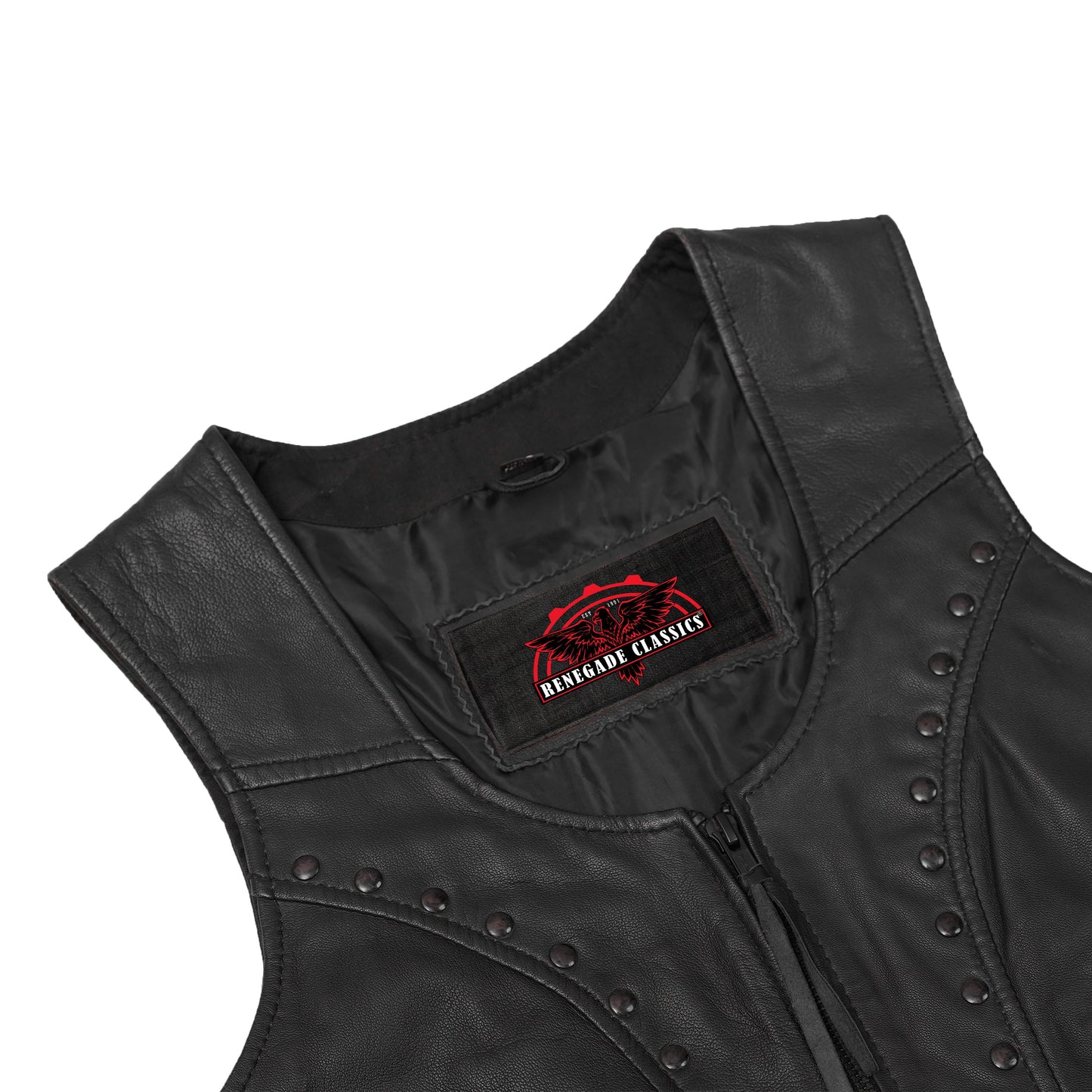 Women's Lightweight Naked Lambskin Vest with Rivets Detailing