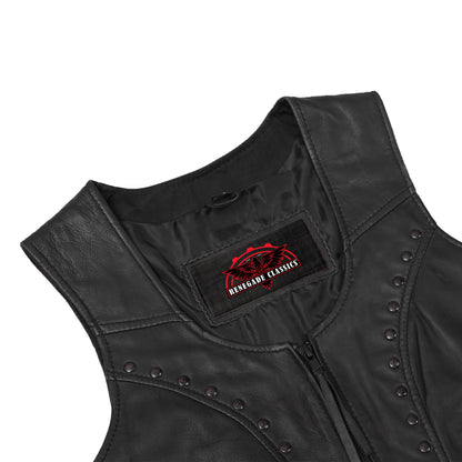 Women's Lightweight Naked Lambskin Vest with Rivets Detailing