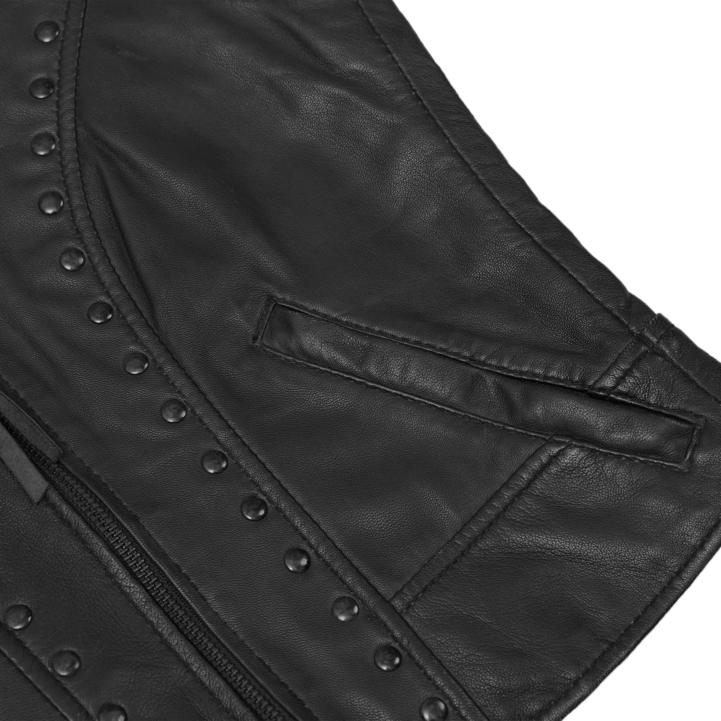 Women's Lightweight Naked Lambskin Vest with Rivets Detailing