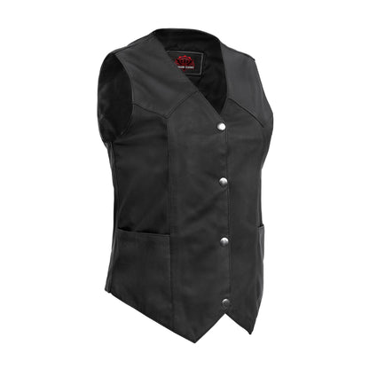 Women's Black Leather Classic Western Vest with Plain Side