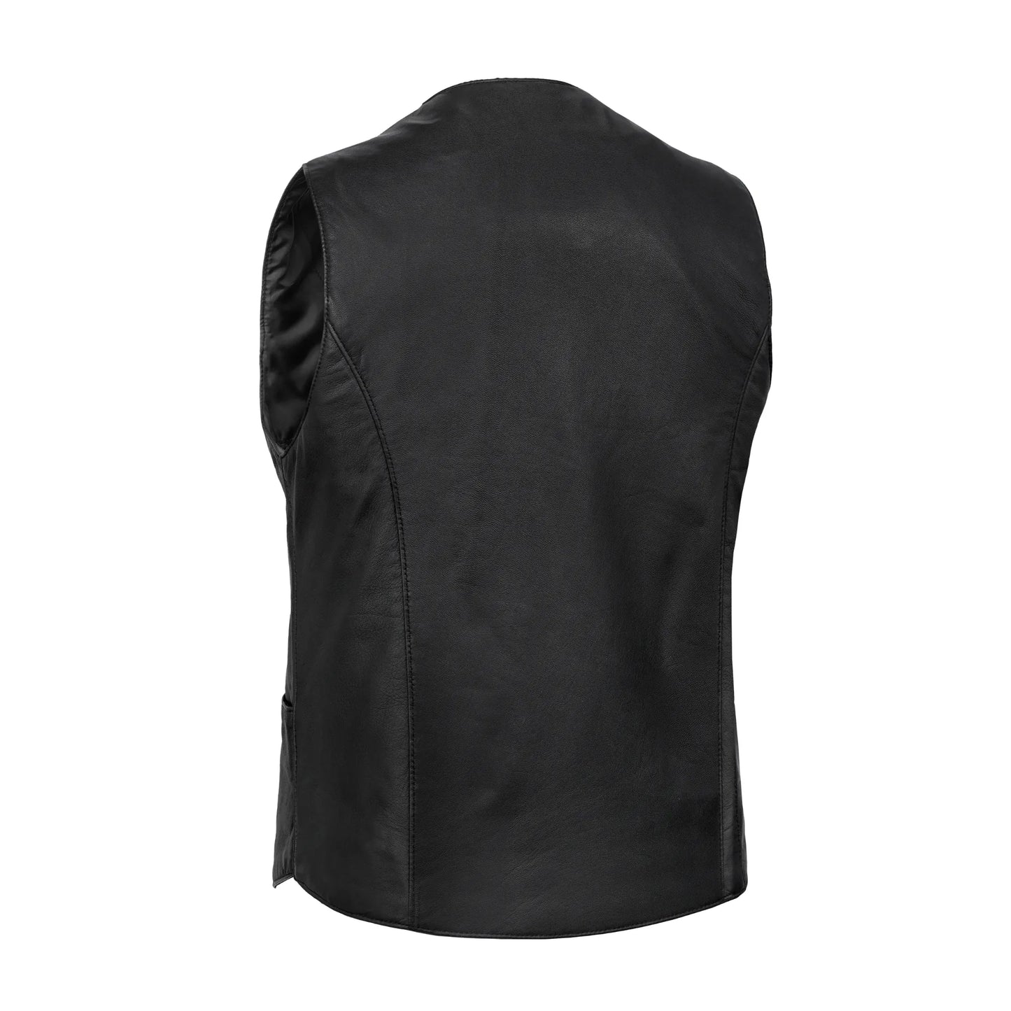 Women's Black Leather Classic Western Vest with Plain Side