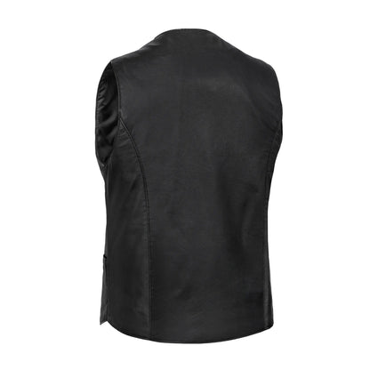 Women's Black Leather Classic Western Vest with Plain Side