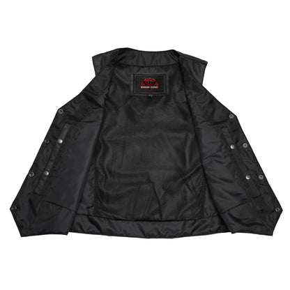 Women's Black Leather Classic Western Vest with Plain Side