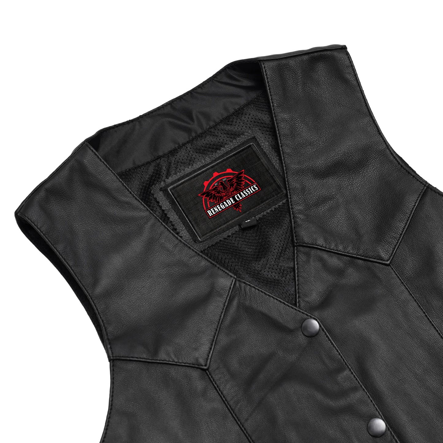 Women's Black Leather Classic Western Vest with Plain Side