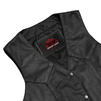Women's Black Leather Classic Western Vest with Plain Side