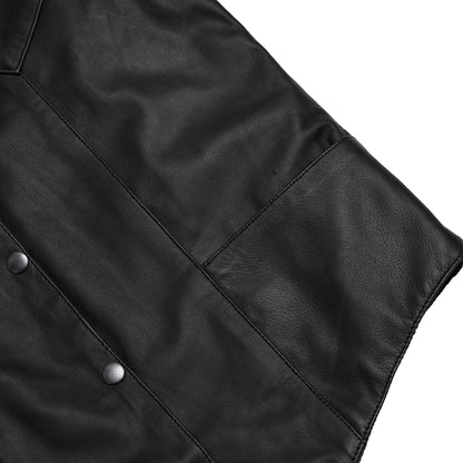 Women's Black Leather Classic Western Vest with Plain Side