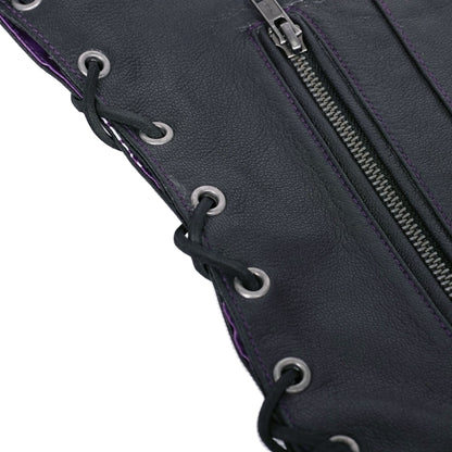 Women's Purple Paisley goat skin lined leather vest