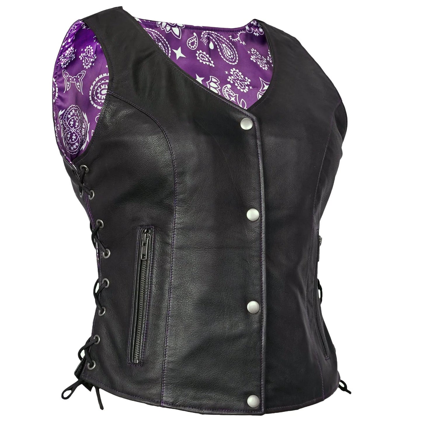 Women's Purple Paisley goat skin lined leather vest