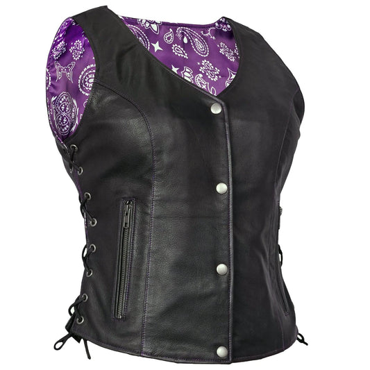 Women's Purple Paisley goat skin lined leather vest
