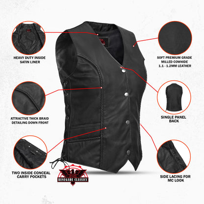 Women's Premium Leather Braided Vest