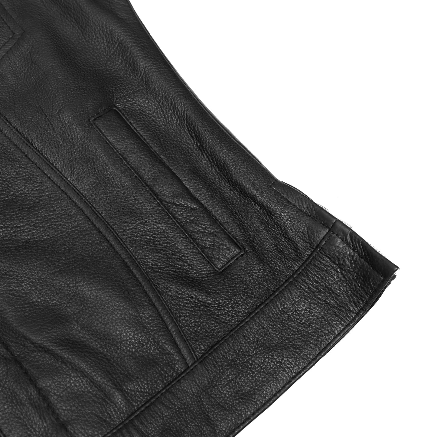 Women's Premium Leather Club Style Motorcycle Vest, Single Back Panel Concealment