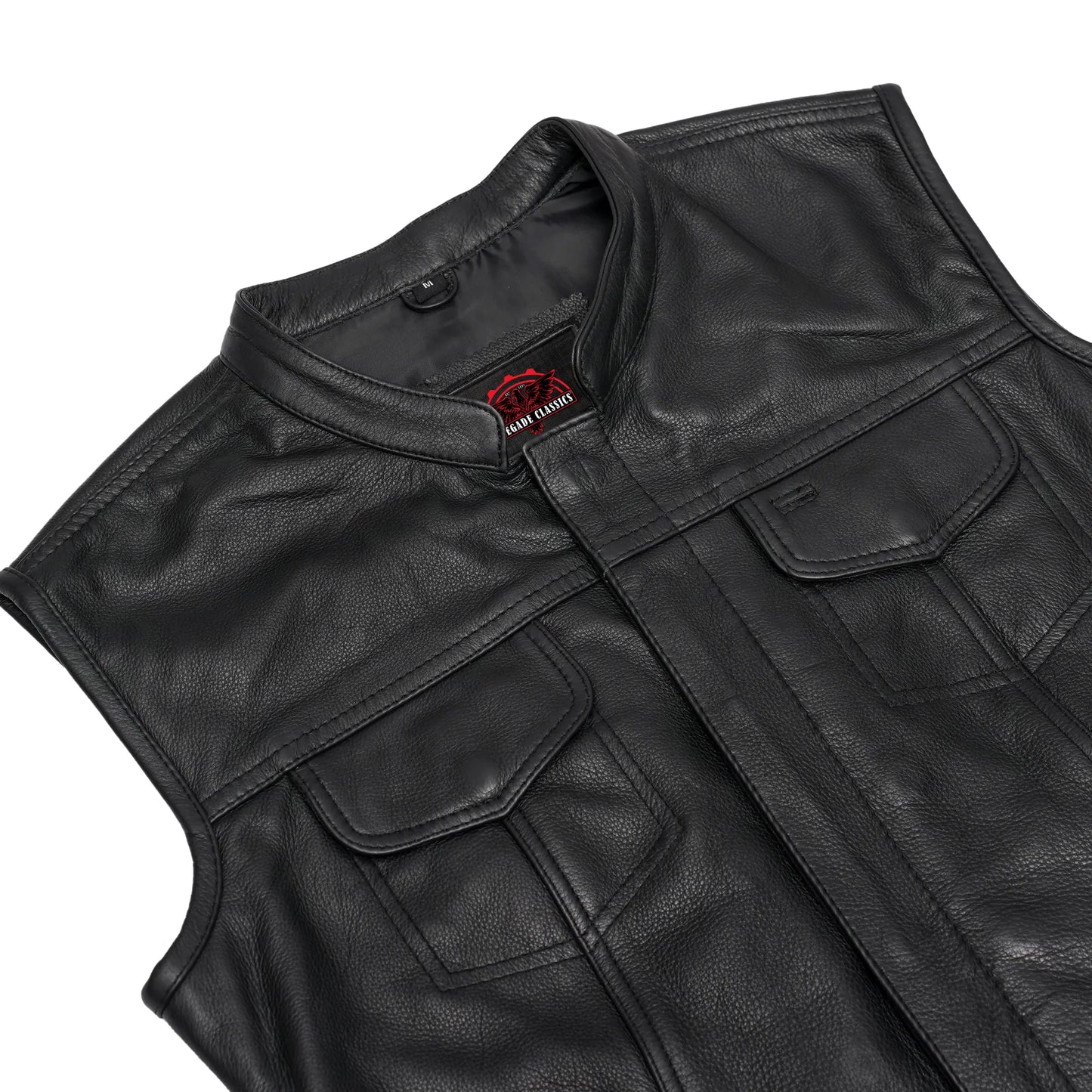 Women's Premium Leather Club Style Motorcycle Vest, Single Back Panel Concealment
