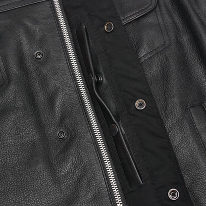 Women's Premium Leather Club Style Motorcycle Vest, Single Back Panel Concealment