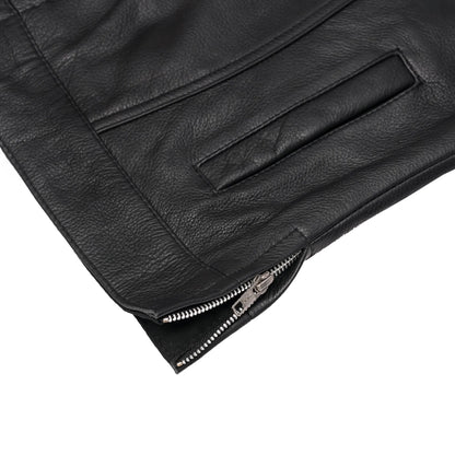 Women's Premium Leather Club Style Motorcycle Vest, Single Back Panel Concealment