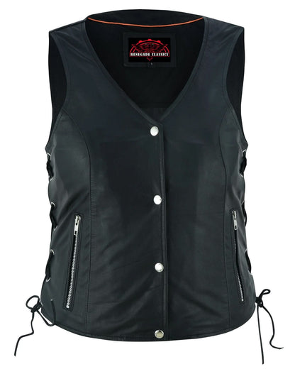 Women's Leather Full Cut Fitted Western Vest with Side Lace