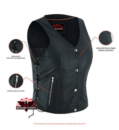Women's Leather Full Cut Fitted Western Vest with Side Lace
