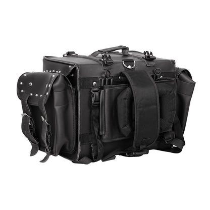 Leather Black PVC Large 4 Piece Motorcycle Touring Tail Bag wi
