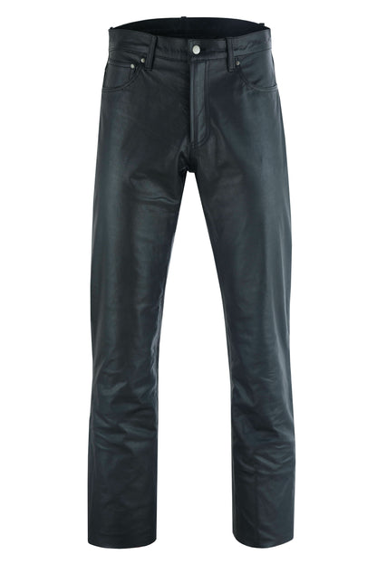 Women's Classic 5 Pocket Black Casual Motorcycle Leather Pants
