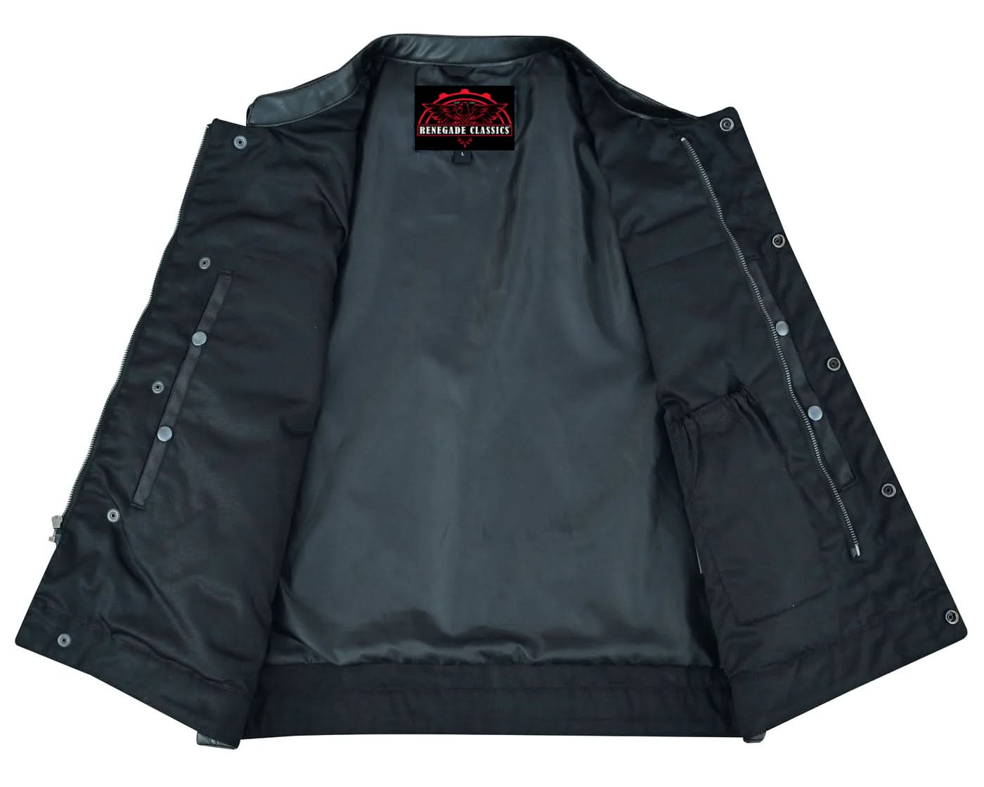Canvas club style vest with leather trim