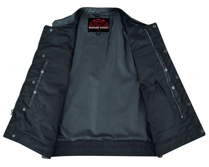 Canvas club style vest with leather trim