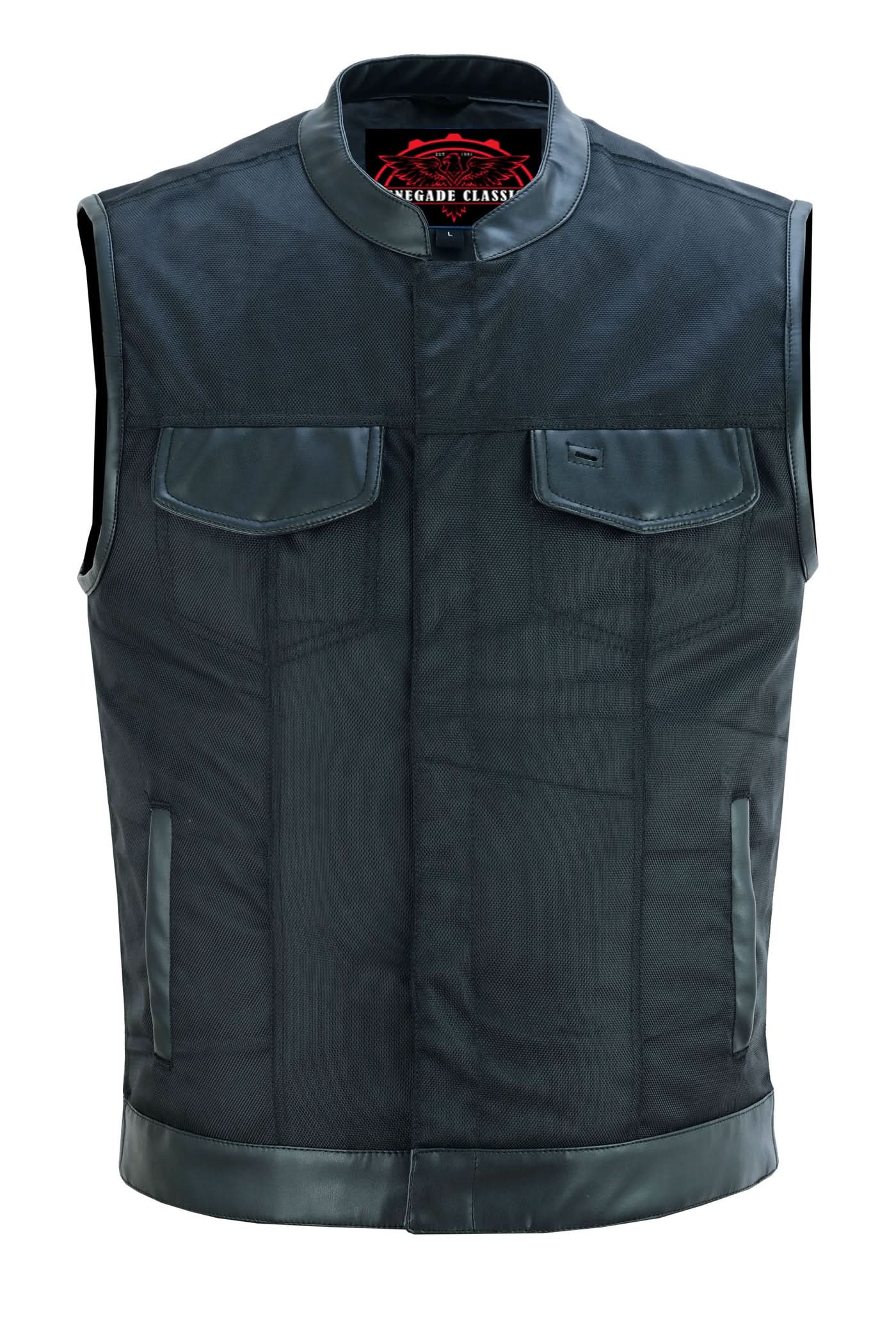 Canvas club style vest with leather trim