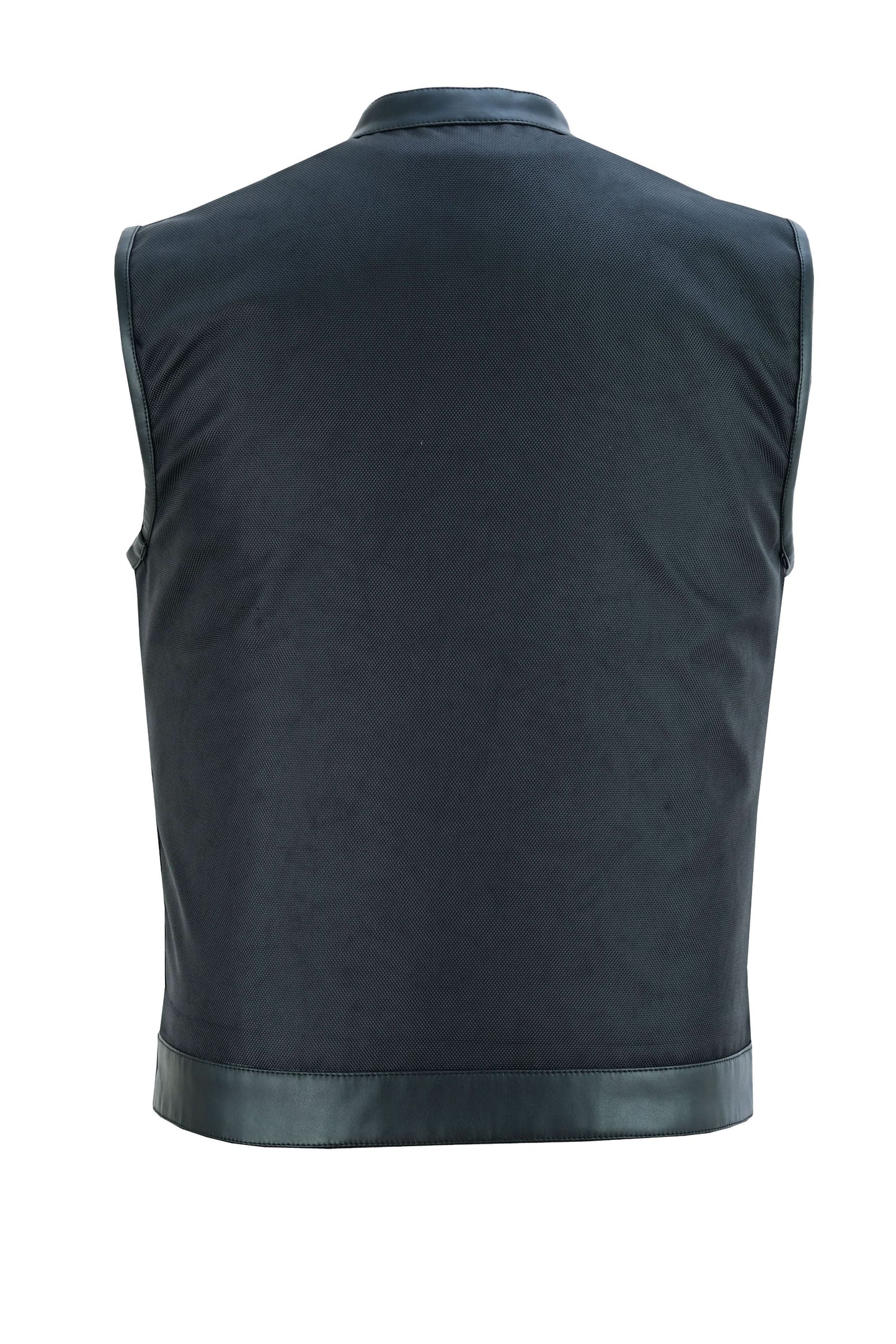 Canvas club style vest with leather trim
