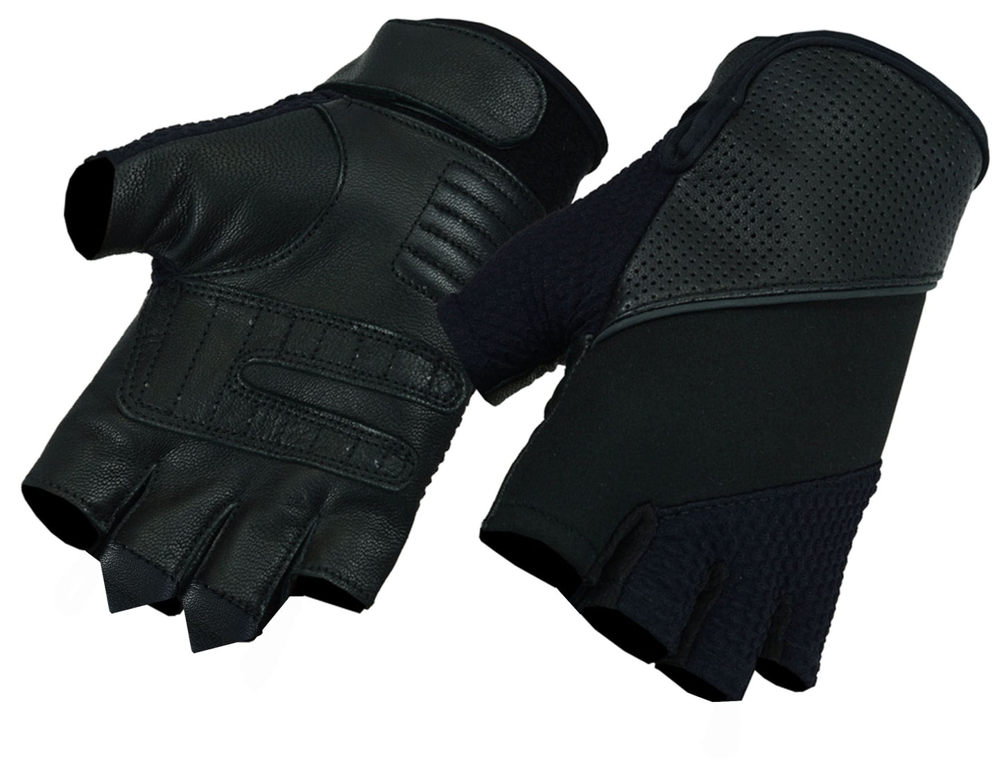 Leather and Textile Fingerless Glove