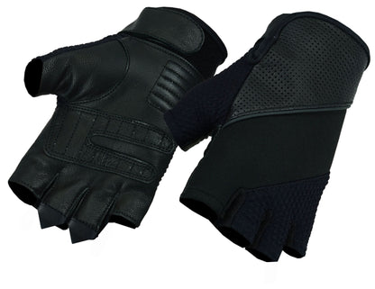 Leather and Textile Fingerless Glove