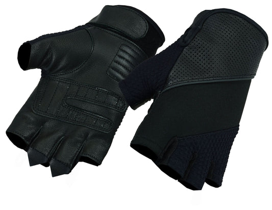Leather and Textile Fingerless Glove