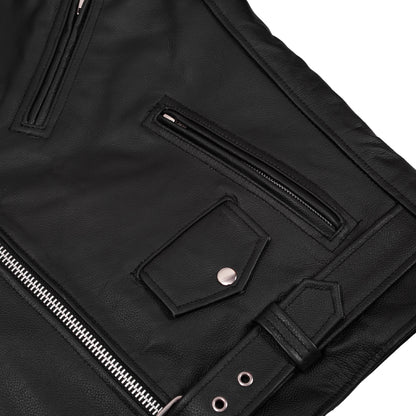 Men's Classic Plain Side Police Style M/C Jacket - TALL