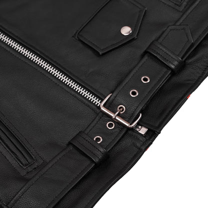 Men's Classic Plain Side Police Style M/C Jacket - TALL