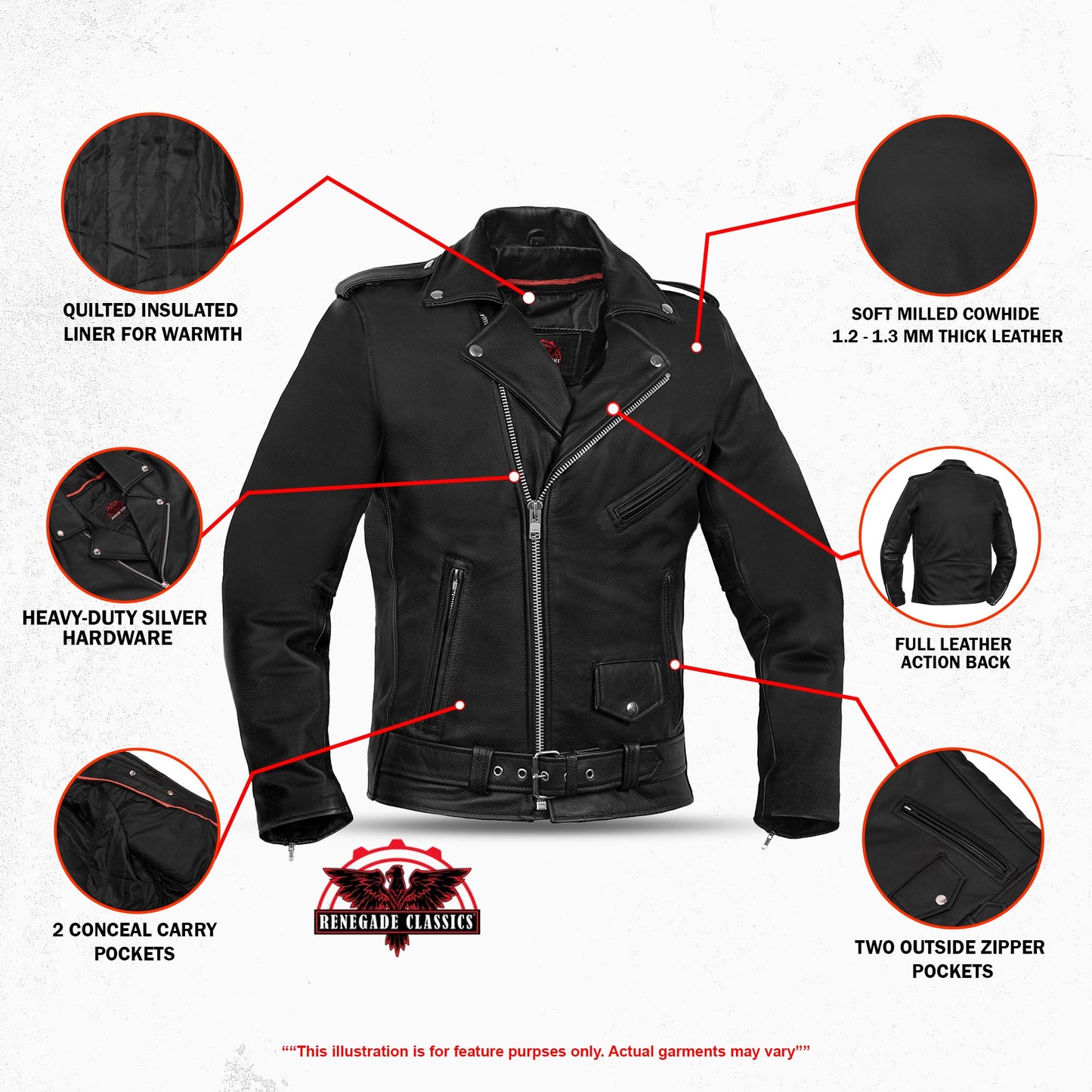 Men's Classic Plain Side Police Style M/C Jacket - TALL