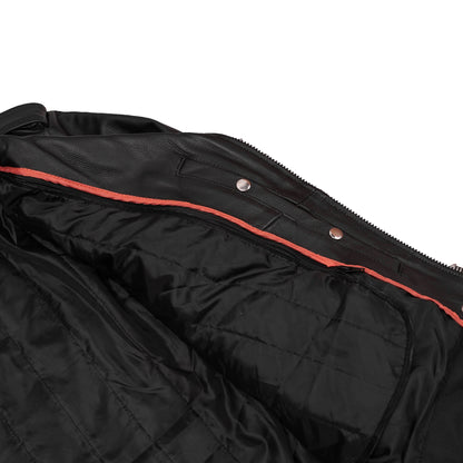 Men's Classic Plain Side Police Style M/C Jacket - TALL
