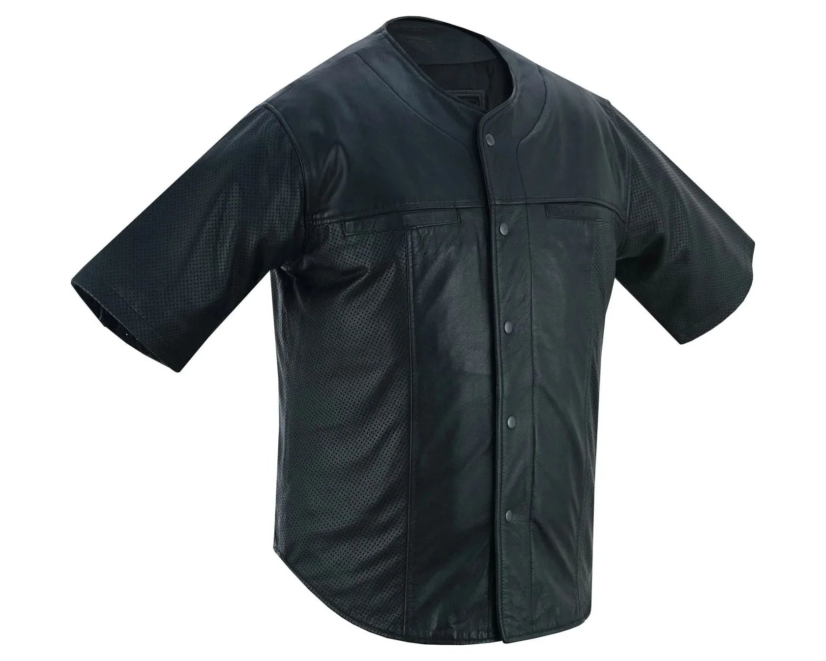 Men's Leather Baseball Motorcycle Shirt - Black