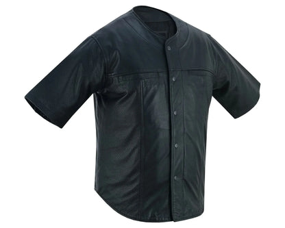 Men's Leather Baseball Motorcycle Shirt - Black
