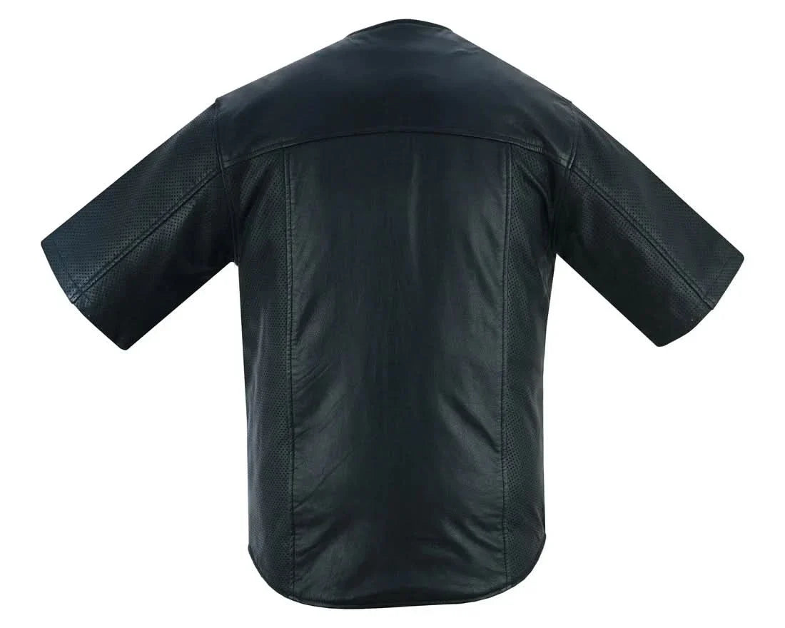 Men's Leather Baseball Motorcycle Shirt - Black