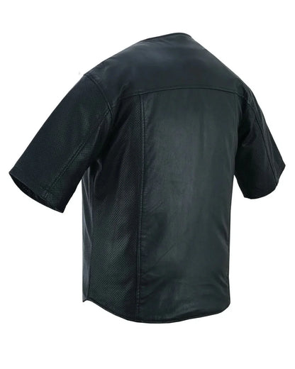 Men's Leather Baseball Motorcycle Shirt - Black