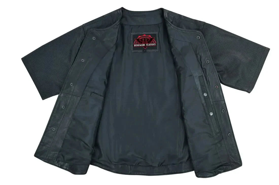 Men's Leather Baseball Motorcycle Shirt - Black